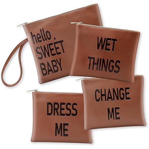 Diaper Bag Organizing Pouches,Leather Diaper Bag Organizer,Diaper Essential items, Dry Wet Bags for Baby,Diaper Organization (Brown)