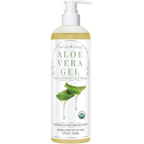 NaturSense Organic Aloe Vera Gel from 100% Pure Aloe. Great for Hair, Scalp, Face, Dry Skin, Acne, Winter Skin, Sunburn, Sensitive Skin. Unscented, USDA Certified, 12 oz.