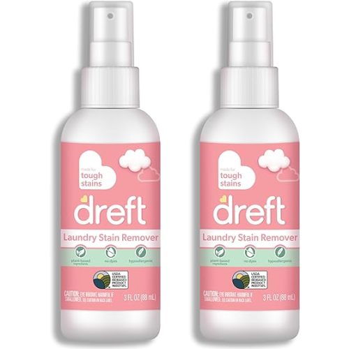 Dreft Stain Remover for Baby Clothes, Fragrance Free and Hypoallergenic Baby Stain Remover Spray, Travel Size Stain Treater, 3 Fl Oz ( Pack of 2)