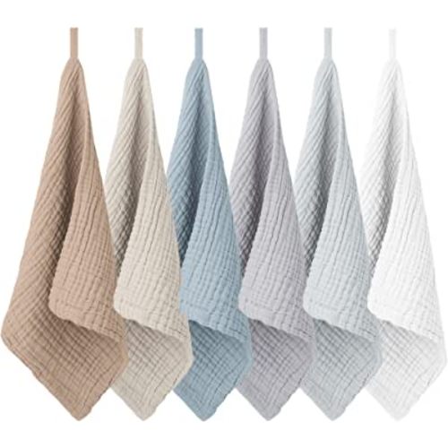 Konssy 6 Pack Baby Muslin Washcloths for Unisex 100% Cotton Wash Cloth Set for Baby Face Body Comfy and Soft for Newborn Infants Kids Girls and Boys