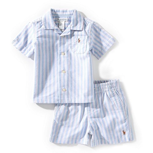 Ralph Lauren Baby Boys Short-Sleeve Striped Oxford Shirt & Matching Prepster Shorts Set