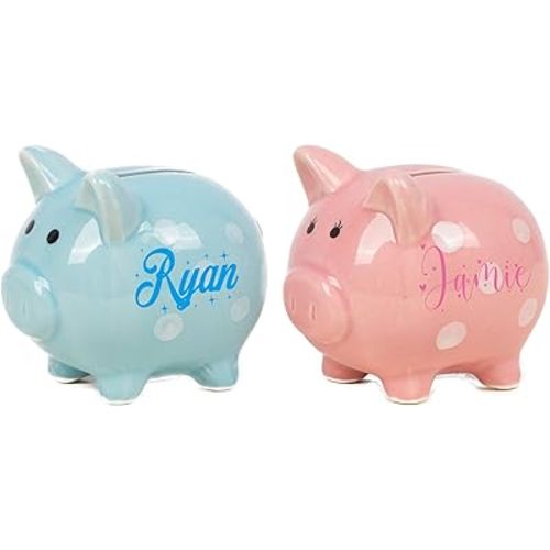 Personalized Piggy Bank for Kids, BUGMKCS Customized Ceramic Piggy Bank with Name, Cute Toddler Piggy Bank for Boys and Girls, Durable Money Saving Box for Children, Cute Creative Gifts for Birthday
