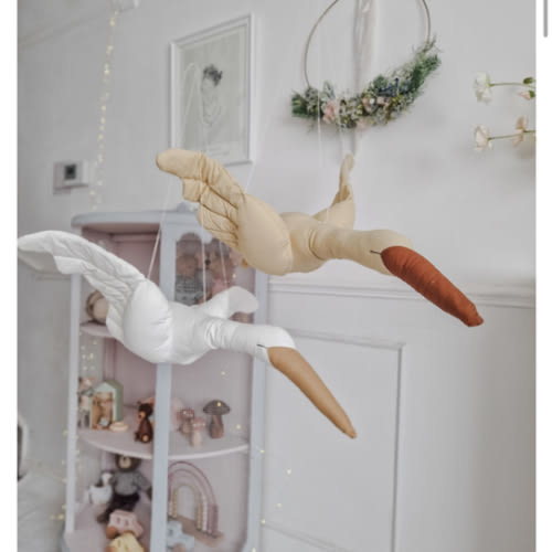 Hanging Flying Swan, White Stuffed Bird Pillow, Baby Animal Mobile, Nursery Plush Decoration, Nursery Hanging Decoration, 1st birthday gift