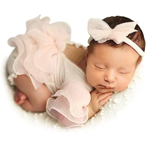 ForBaysy Newborn Photography Prop Girls Outfits Newborn Lace Romper With Headband Infant Princess Costume