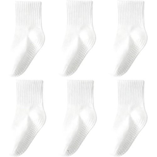 Toddler Grip Socks with Non-Slip, Unisex Baby Retro Stripe Seamless Crew Ankle Cotton Socks for Girls Boys 6 Pairs