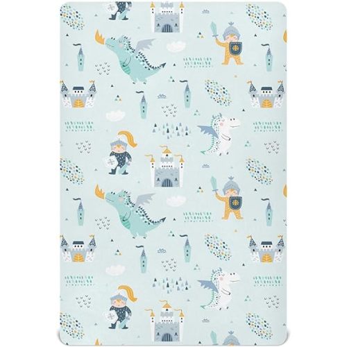 Knight Dragon Castle Crib Sheets for Boys Girls - Portable Microfiber Fitted Crib Sheet for Standard Crib and Toddler Mattress, Soft & Breathable, 28x52 Inch