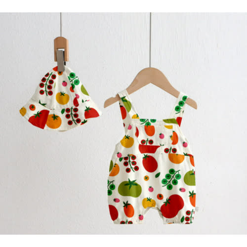 Baby Colorful Tomato Overall and Hat Set - 6-12 M