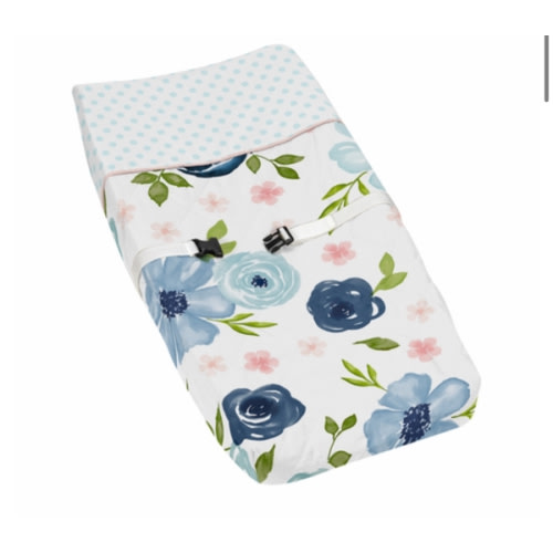 Watercolor Floral Navy Blue and Pink Collection Changing Pad Cover