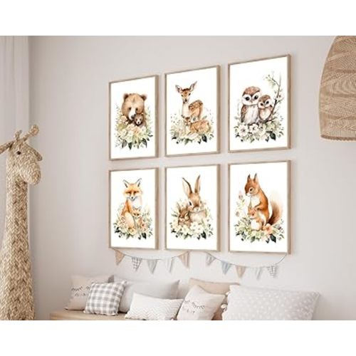 PIX MEDIA Mom & Baby Animals Wall Décor, Art Print for Baby Nursery, Kids Room, Premium Luster Photo Paper, Set of 6, Unframed (Mom & Baby Animals - Set of 6, 12 x 16 inch Unframed)