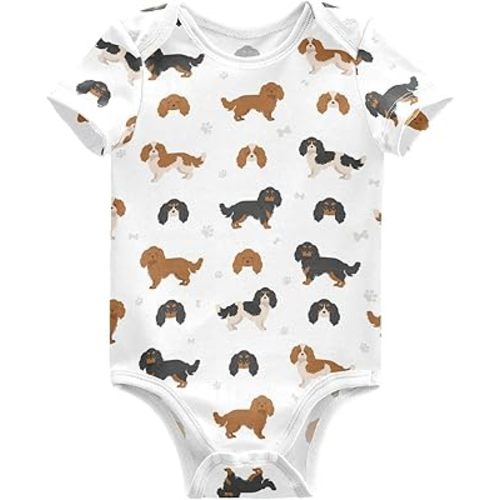 Pigsaly King Charles Spaniel Dog Unisex Baby Bodysuits Funny Puppy Dogs Newborn Short Sleeve Summer Jumpsuit Boy Girl 3M