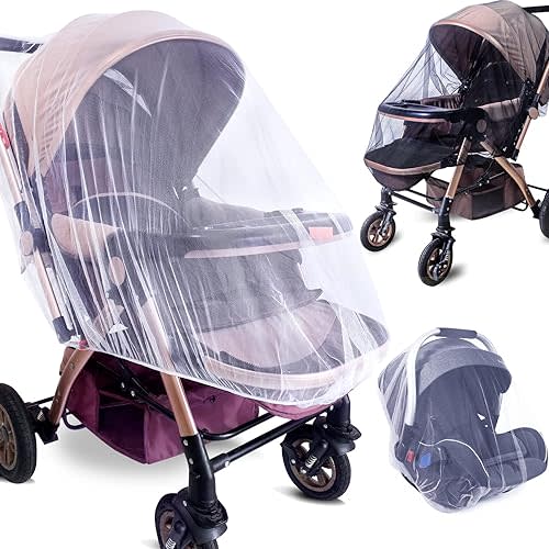 Mosquito Net for Stroller - 2 Pack Durable Baby Stroller Mosquito Net - Perfect Bug Net for Strollers, Bassinets, Cradles, Playards, Pack N Plays and Portable Mini Crib (Black+White)