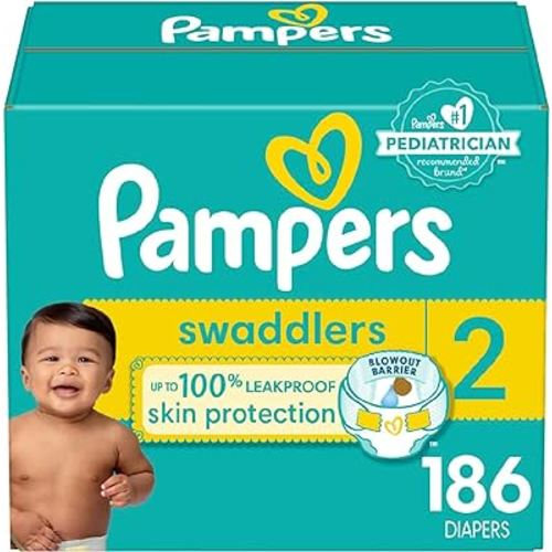 Pampers Diapers Size 2, 186 Count - Swaddlers Disposable Baby Diapers (Packaging & Prints May Vary)