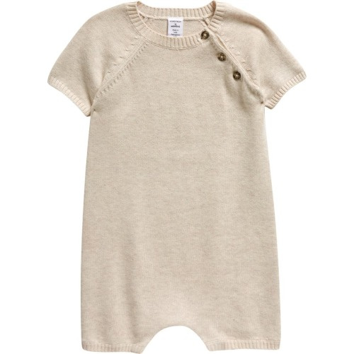 Baby Raglan Sleeve Cotton Romper, 6M, Beige Oatmeal Light Heather