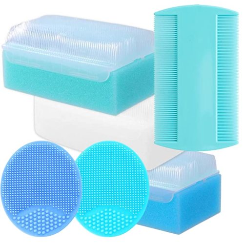 Cradle Cap Brush & Baby Comb Set - Newborn Bath Essentials | Baby Cradle Cap Treatment | Baby Scalp Scrubber (6-Pack) - 6-Pack Cradle Cap Kit - Azure