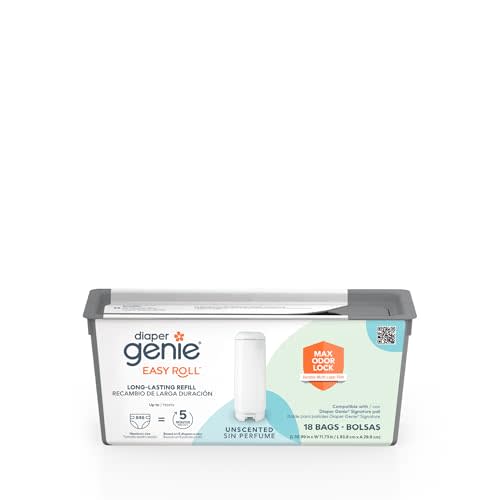 Diaper Genie Easy Roll Refill | 18 Bags Per Refill | Holds Up to 846 Newborn Diapers | Odor Control | Diaper Pail Refill Bags | Fits Diaper Genie Signature & Platinum Pails