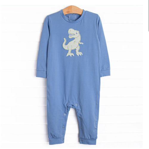 T-Rex Terror Applique Romper, Blue – Stitchy Fish
