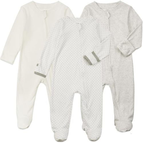 Aablexema Baby Footie Pajamas - Grey White - Newborn