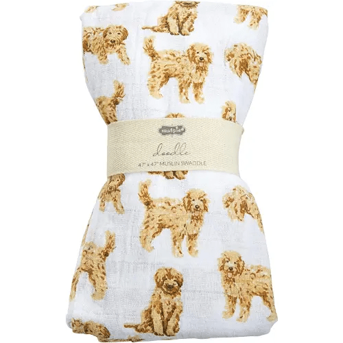 Mud Pie Golden Doodle Print Baby Swaddle Blanket, 47" x 47",