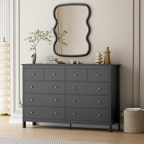 wanan 10 Drawer Dresser, 55" Modern Black Dressers Chests of Drawer, 10 Drawers Wide Dresser for Bedroom
