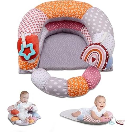 2-in-1 Tummy Time Baby Mat & Seated Support Pillow, Tummy Time Pillow with Detachable Support Pillow and Toys, for Early Development Support for Newborns and Older Babies