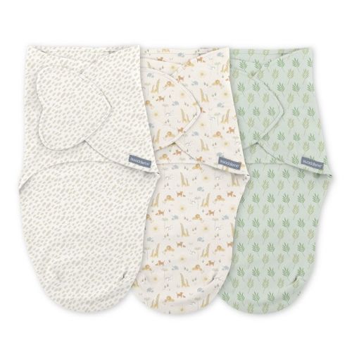 SwaddleMe by Ingenuity Baby Monogram Collection 3pk Swaddle Wraps - Safari 0-3m: Cotton, Long Sleeve, Front Hook And Loop Fastener