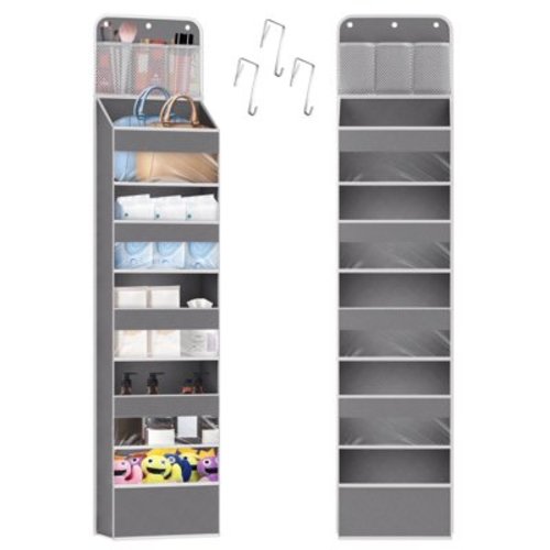 Scidweet Over The Door Organizer Storage, 1 Pack 6-Tier Large Capacity Hanging Door Organizer Bag with Clear Window for Home Kids Toys, Shoes, Diapers (Gray)