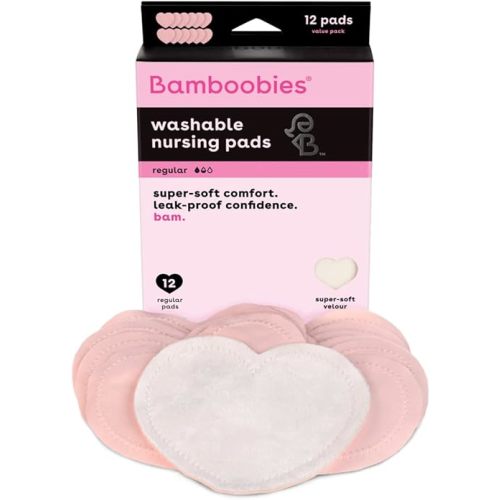 Bamboobies Women’s Nursing Pads, Reusable and Washable for Daily Use, Leak-Proof Pads for Breastfeeding, Pink, 12 Pads