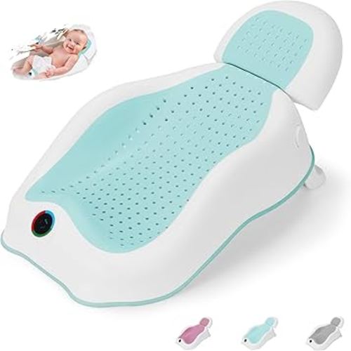 Baby Bath Support,Ideal for Babies Less Than 6 Months Old,with Thermometer-Adjustable Slope Newborn Bathtub, Baby tubs for Baby tubs for Newborn Essentials Must Haves (Green)
