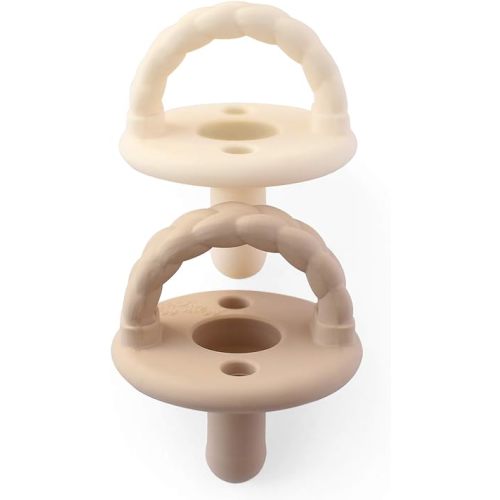 Itzy Ritzy Silicone Pacifiers for Newborn - Sweetie Soother Pacifiers Feature Collapsible Handle & Two Air Holes for Added Safety; For Ages Newborn and Up, Set of 2 in Buttercream & Toast