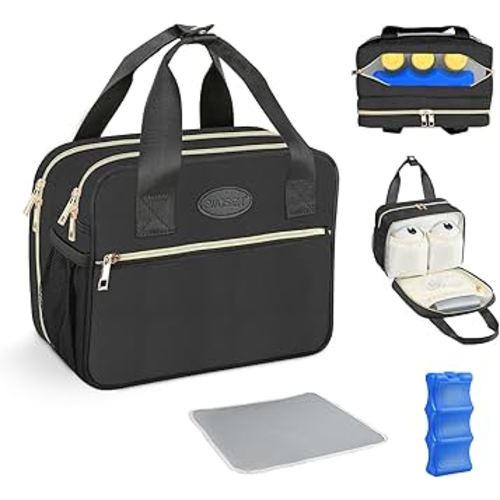 PIIOSER Breastmilk Cooler Bag with Ice Pack, Compatible with Wearable Breast Pumps & Accessories - Portable Pumps Carrying Case for Nursing & Working Moms, Black