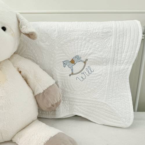 Monogrammed Heirloom Baby Quilt, Rocking Horse Baby Blanket, Baby Gift Personalized, Baby Shower Gift, Custom Baby Blanket, Baby Gift