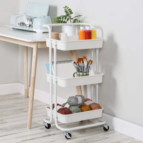 Honey-Can-Do 3-Tier Rolling Craft Cart with Handle, White