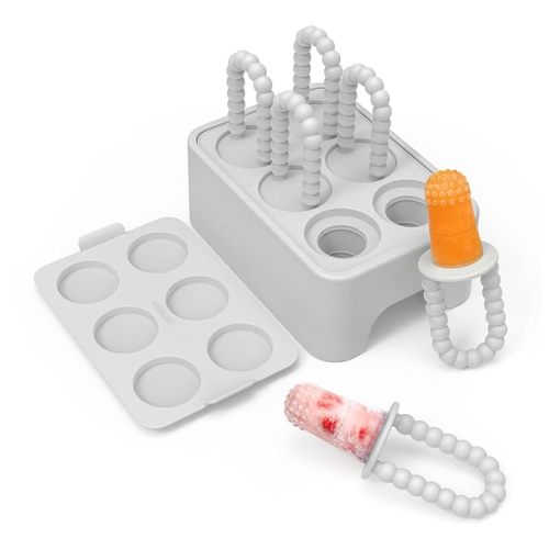 Morlike Baby Tiny Pops, 100% Silicone Popsicle Mold for Infants 4 Months +, Breastmilk Ice Pop Molds Teethers for Teething Relief, Baby Essentials, BPA Free & Dishwasher Safe (Grey)