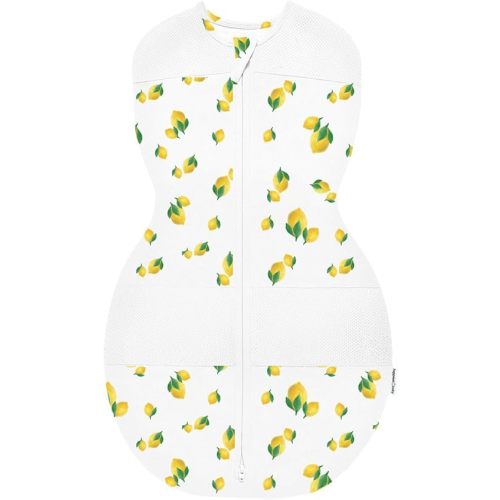 Happiest Baby Sleepea 5-Second Swaddle - Organic Cotton Baby Swaddle Blanket - Doctor Designed Promotes Healthy Hip Development (Ivory Lemons, Medium)