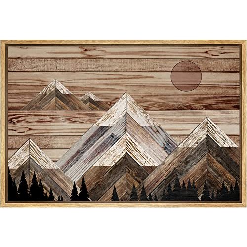 SIGNWIN Framed Canvas Print Wall Art Western Decor Sunlight Snowy Mountain Range Sky Nature Wilderness Modern Art Nordic Rustic Wood Panel for Living Room, Bedroom, Office - 16"x24" Natural