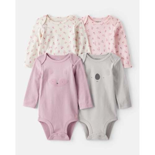Baby Girl 4-Pack Koala Print Cotton Long-Sleeve Multipack Bodysuits - Purple/White/Pink - Carter's | Carter's