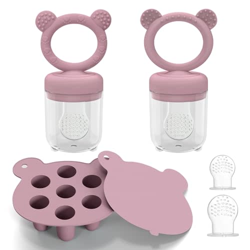 Silicone Breastmilk Popsicle Molds with Baby Food Feeder, BPA Free Fruit Feeder Pacifier with Frozen Ice Tray for Baby Feeding Safely, Infant Fruit Teething Toy (Pink)