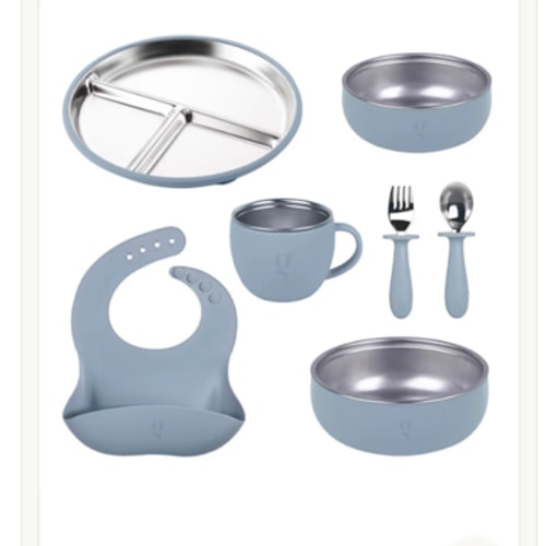 Premium 7-Piece Silicone & Stainless Steel Kids Dinnerware Set | Feedi – Green Walnut Inc.