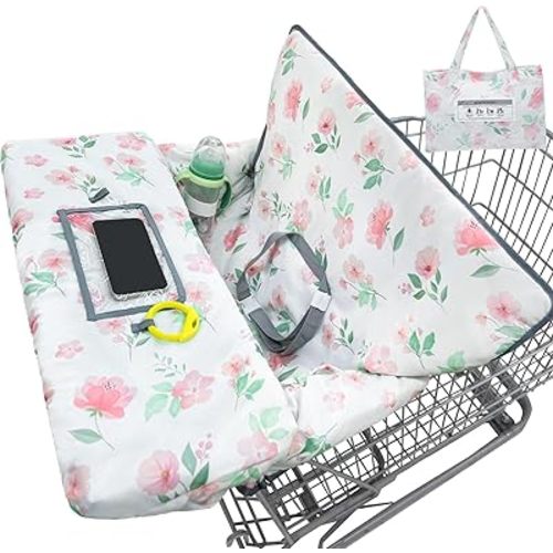 Shopping Cart Cover for Baby Girl Grocery Cart Cover for Baby 2 in 1 High Chair Covers for Restaurant Cart Cover for Babies with Storage Bag Baby Shopping Cart Seat Covers Machine Washable