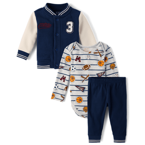 Baby Boys Embroidered Varsity 3-Piece Playwear Set - Burgundy
