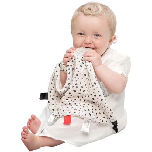 Cheeky Chompers Comfortchew | Baby Lovey with Silicone Teether & Sensory Tags | Soft Fleece Material, Attachable Loop, Machine Washable | (Leopard Spot)