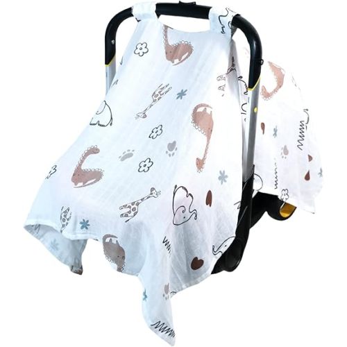 80S Muslin Car Seat Cover for Babies - Soft & Breathable Infant Carrier Canopy, Lightweight Sunshade for Summer, Universal Fit for Baby Boys & Girls