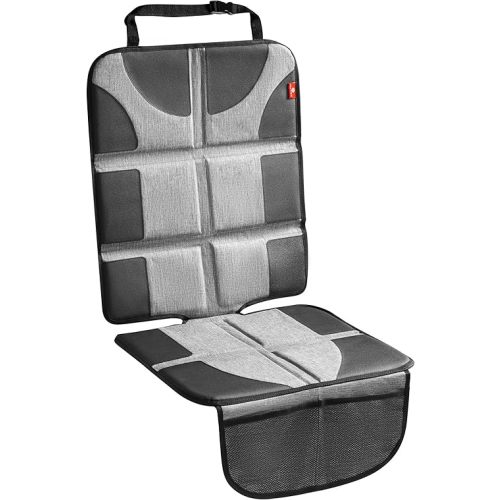 Helteko Car Seat Protector, Large Seat Cover for Child Carseat, Extra Waterproof & Stain Resistant, Thickest Padding Baby Mats Under Car Seats for Leather Seats, 2 Mesh Storage Pockets, 1Pack, Gray