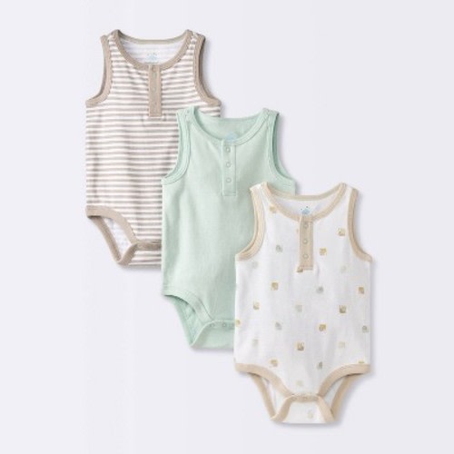 Baby 3pk Sleeveless Henley Bodysuit - Cloud Island™ Mint Green Newborn