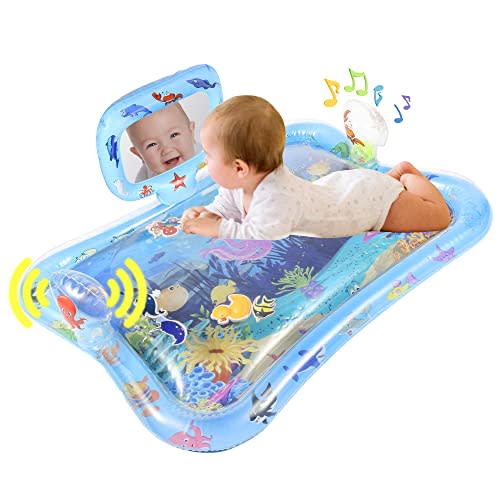 Inflatable Tummy Time Mat Tummy Time Water Mat, Baby Water Mat with Mirror Inflatable Gift for 0 3 6 9 12 Month Baby Boy Girl Strengthen Your Baby's Muscles Portable