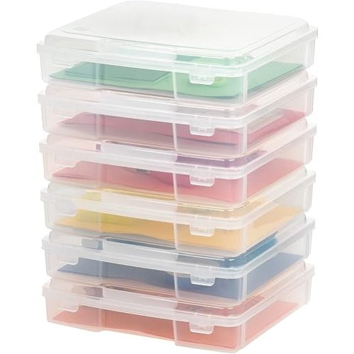 IRIS USA Portable Board Game Organizer Plastic Project Storage Case Box with Snap-Tight Latch, 6-Pack, Fits 8.5" x 11" Papers, for A4 Papers Magazine Document Craft Hobby Art Supplies, Thick, Clear