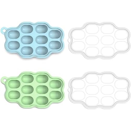 KingKam Baby Food Freezer Trays with Lids (2 Pack), Silicone Nibble Freezer Tray, Breastmilk Popsicle Molds, Baby Food Storage Containers Ice Cube Tray Maker