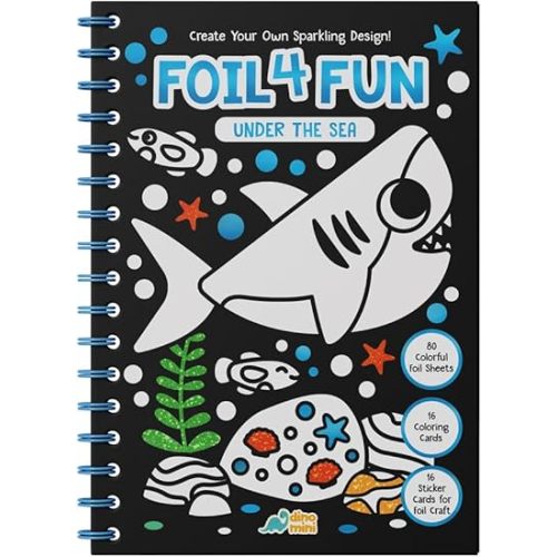 DINO MINI Foil4Fun - Foil Art for Kids - Craft Kits for Kids Ages 4-8 - Includes 16 Foil Art Pages and 16 Coloring Pages - Screen Free Birthday Gifts - Airplane and Travel Activities (Under The Sea)