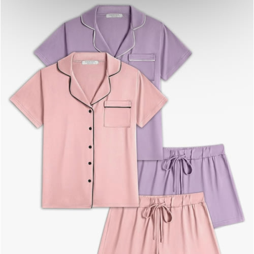 Ekouaer 2 Pack Womens Pajamas Set Button Down Summer Sleepwear Short Sleeve Comfy Pjs Loungewear Set