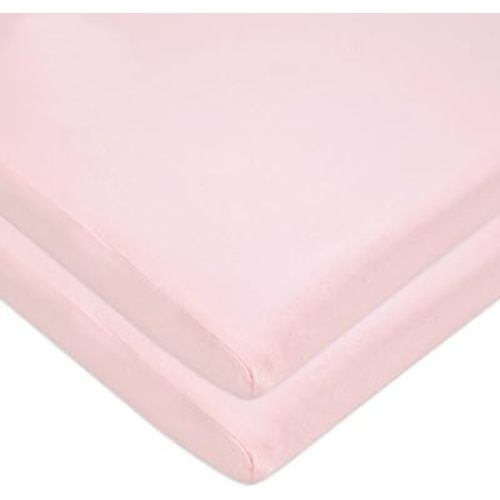 American Baby Company 2 Pack 100% Cotton Knit Fitted 18" x 36" Cradle/Bassinet Sheet - Compatible with Mika Micky Bassinet, Pink, Soft Breathable, for Girls